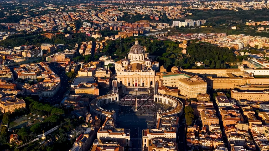 Aerial view of St Peter’s Basilica and square